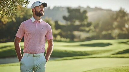 Male golfer in golf attire on green (golf course, institution, member)