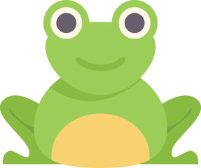 Cartoon green frog sitting with its legs out and a big smile on its face