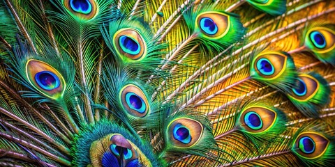 A magnificent peacock feather adorned with vivid colors and detailed patterns, elegantly flaunting a diverse palette of rich hues that mesmerizes and delights the observer.
