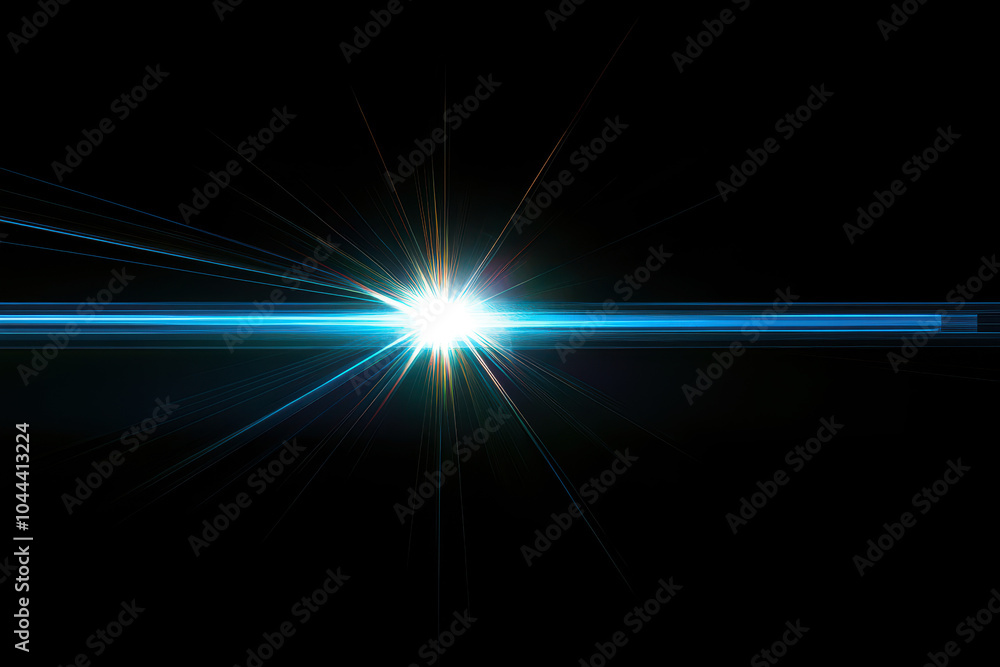 Poster beautiful blue lens flare effect overlay texture with bokeh effect and anamorphic light streak in fr