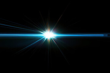 Obraz premium beautiful blue lens flare effect overlay texture with bokeh effect and anamorphic light streak in front of a black background.