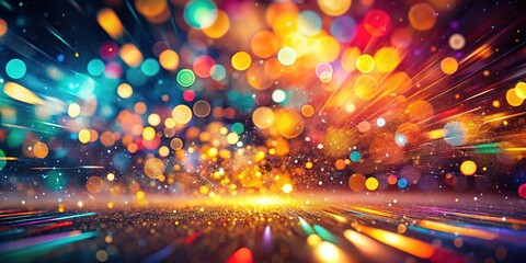 Obraz premium A vibrant motion blur overlay merges with bokeh, film grain, and dust, forming captivating futuristic artistic backgrounds that evoke imagination and innovation.