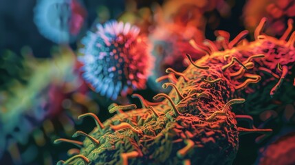 Ancient microbes under microscope reveal intricate cellular structures, showcasing their mysterious and ancient nature, ideal for scientific and educational content.