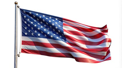 Fototapeta premium An isolated 3D illustration of a waving US flag, ideal for election season, rendered in exquisite 8K quality against a clean white background.