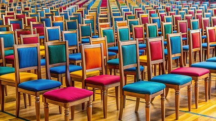 Fototapeta premium Architectural minimalism: Rows of chairs stand alone.