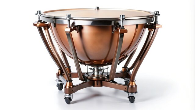 Reflected timpani percussion instrument on white background