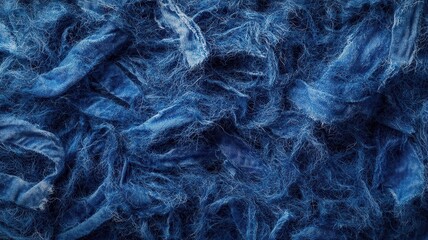 Fototapeta premium Close-up of recycled denim insulation, blue fibers, sustainable building solution, detailed texture, photorealistic