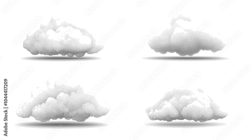 Poster set of clean white clouds isolated on a transparent background generative ai