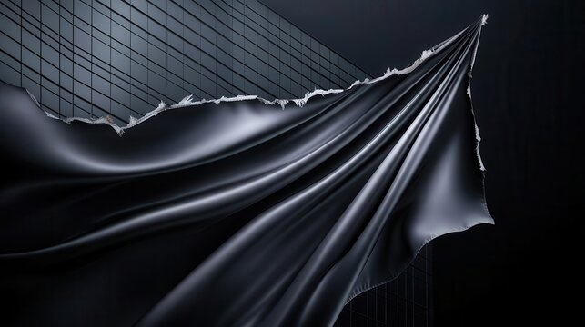 A tattered flag flying over an empty government building, representing national decline under austerity, economic crisis, depression, austerity measures