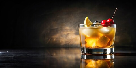 Reflection of a Whiskey Sour cocktail in a photograph