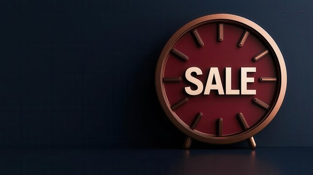 Bold sale sign with countdown clock, promotional urgency, 3D illustration