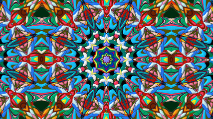 Abstract colorful psychedelic mandala kaleidoscope background pattern for a summer music festival