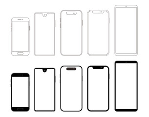 様々なスマートフォンやスマートウォッチの画面。モックアップ素材。携帯電話。