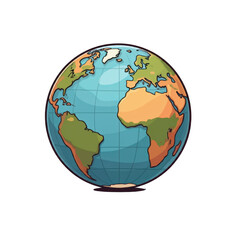 cartoon-style globe with colorful continents on white background