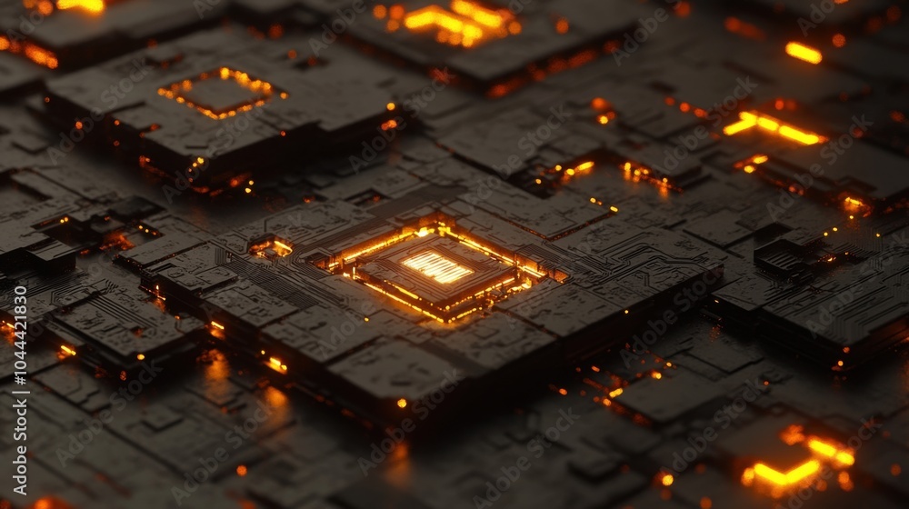 Poster intricate abstract circuit representation with glowing elements