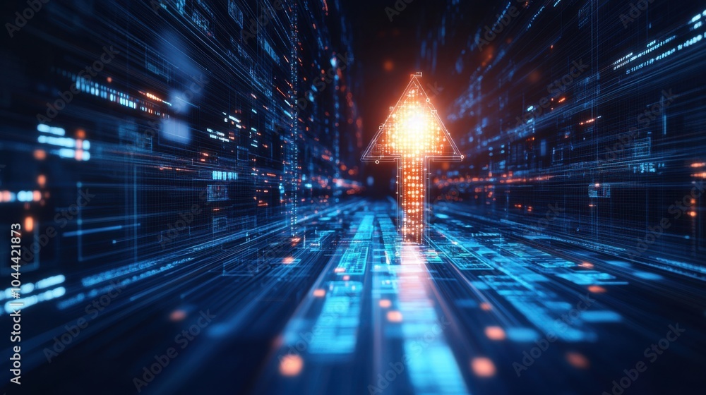 Poster upward arrow with digital circuits background