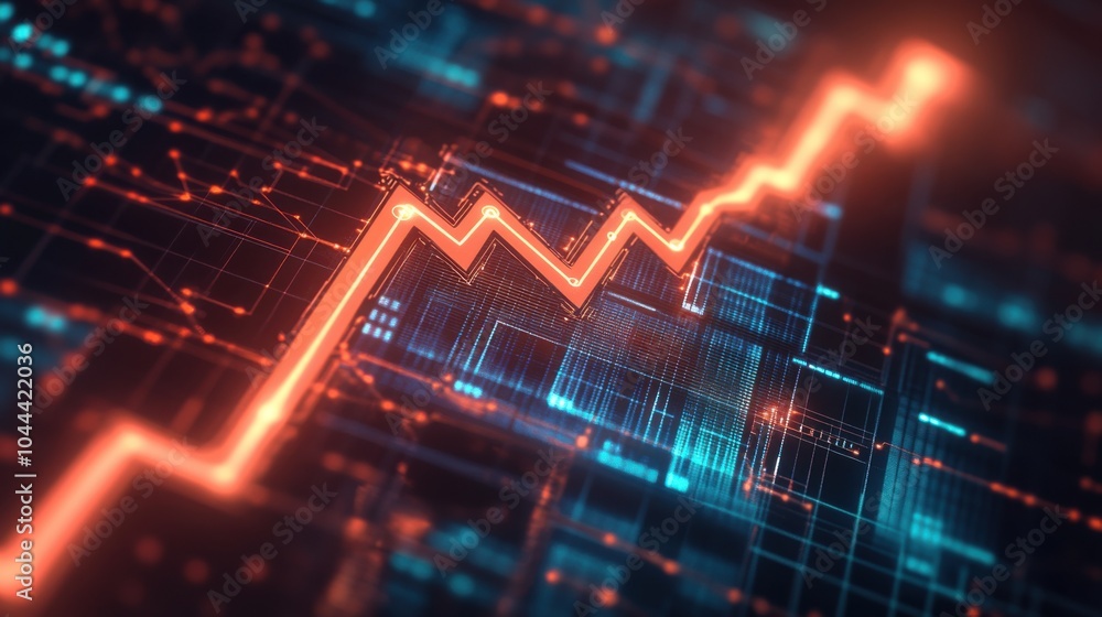Aufkleber upward arrow with circuit patterns in digital design