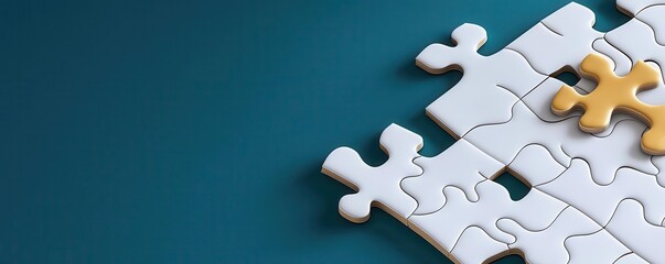 3D puzzle pieces being restructured into a complex design pattern, creative layout, 3D illustration