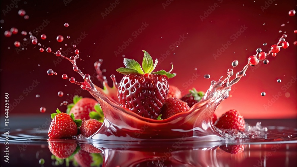 Poster refreshing red berry splashed with juice
