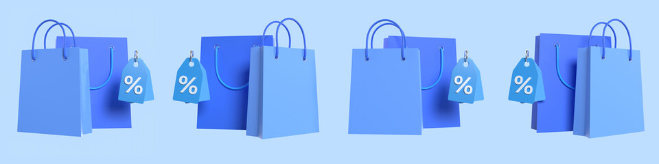 Set of Blue Shopping Bag Online Shopping Discount Concept 3D Illustration 