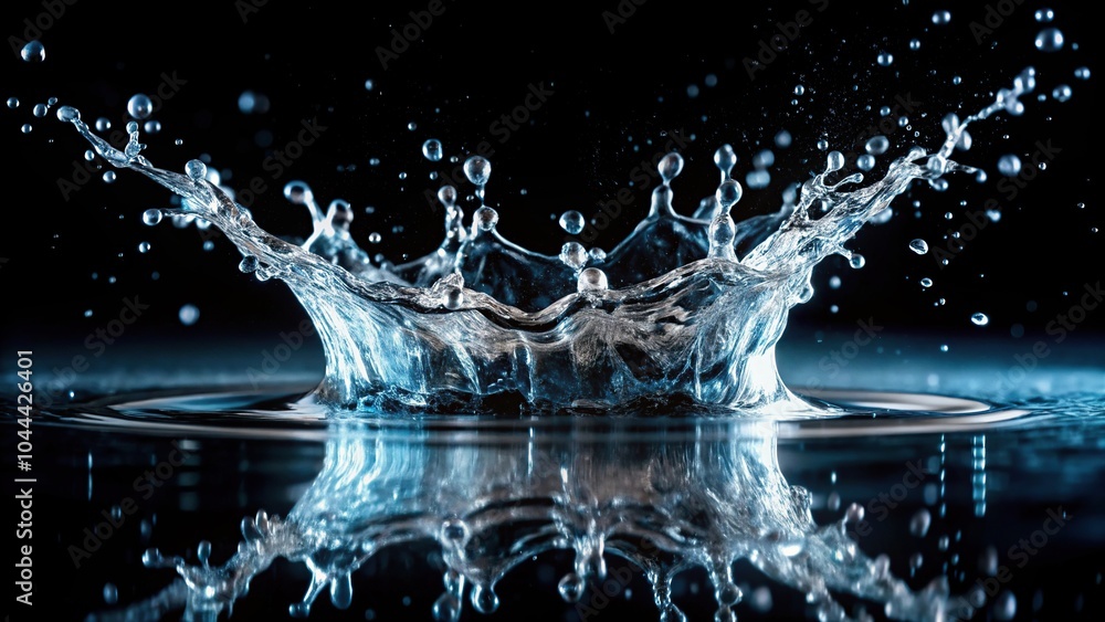 Poster refreshing water splash on dark background