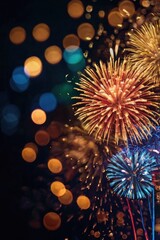 A fireworks display with a blurry background