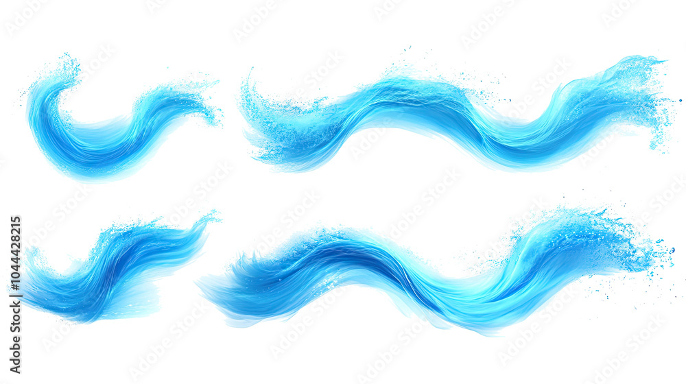 Poster set of curling blue ocean waves isolated on a transparent background generative ai