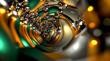 Gold glass ornaments shimmer on a Christmas tree, creating a festive and magical holiday celebration