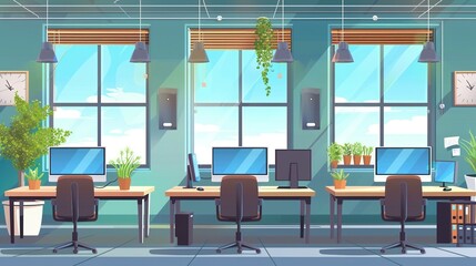Efficient Work Environment: Panoramic Views and Multi-Monitor Setup in a Shared Workplace
