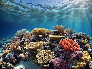 Naklejka premium Underwater view of the coral reef, Tropical waters, Marine life