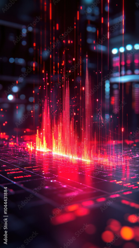 Aufkleber a computer generated image of a city with red lights and buildings. the image is abstract and has a 