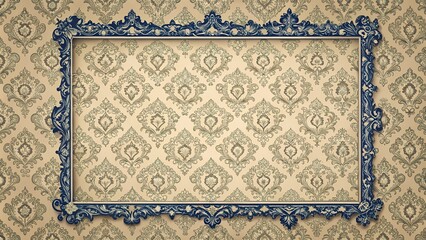 Retro beige wallpaper with indigo frame