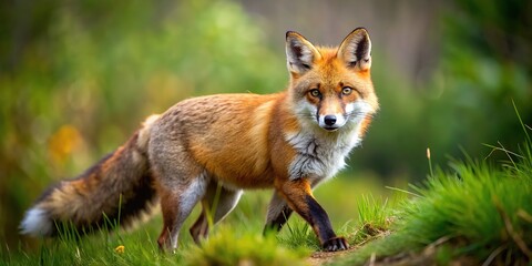 Obraz premium In its natural habitat, the striking red fox, Vulpes, showcases exquisite fur and graceful agility, perfectly blending beauty with wild adaptability in the wilderness.