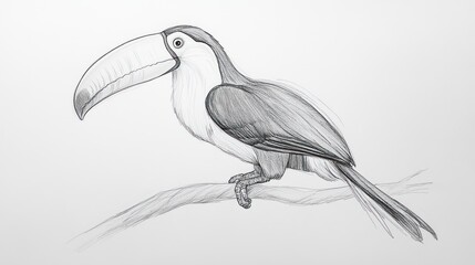 Fototapeta premium A sketched illustration of a toucan perched on a branch.