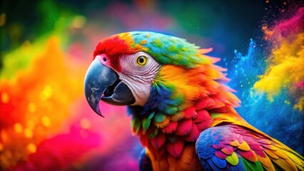 Vibrant parrot covered in colorful powder, parrot, vibrant, colorful, powder, bird, feathers, exotic, bright