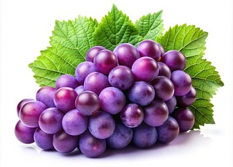 Fototapeta premium Juicy, fresh purple grapes complemented by vibrant leaves, ideal for nutritious snacking or delicious juicing options. Savor their sweet taste and health benefits today!