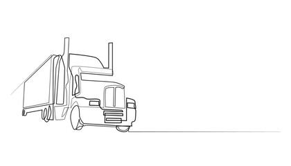 continuous line of american trailer truck with chimney pipe.one line drawing vector of american semi truck.single line vector illustration of big truck.isolated white background