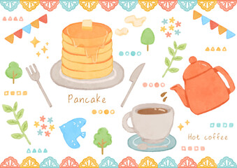 かわいいパンケーキのイラストセット