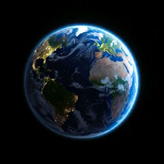 Fototapeta premium Earth, a blue marble suspended in the vast, black cosmos, illuminated by the distant sun