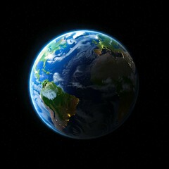 Fototapeta premium Isolated 3D rotating blue sphere globe planet Earth in space with continents, oceans, clouds, and moon
