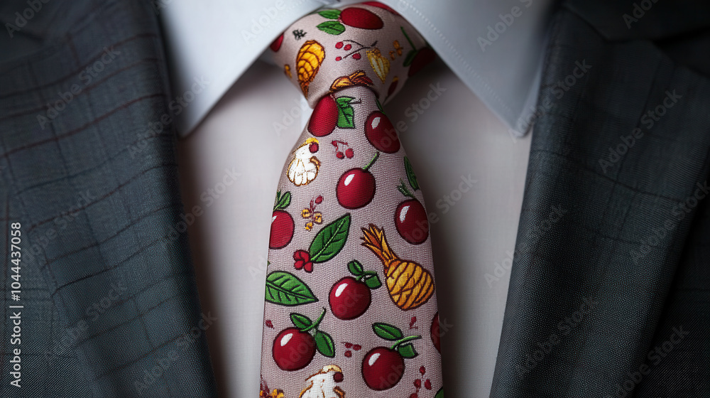 Poster elegant autumn themed tie featuring subtle cranberry and fruit patterns, perfect for adding touch of