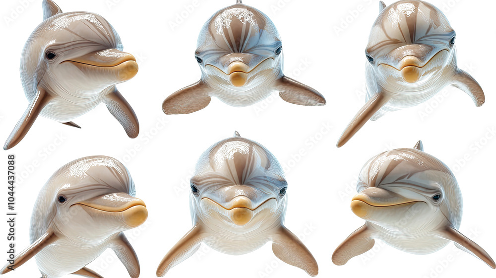 Poster collection of dolphin figurines on a transparent background generative ai