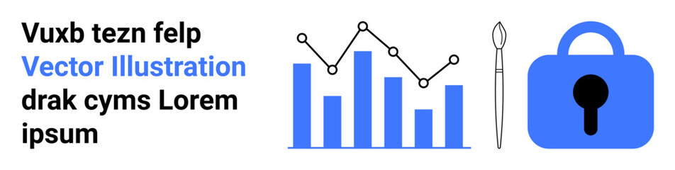 Bar graph and line graph with pen and lock. Ideal for finance analysis, data security, design tools, project management, and digital security themes. Banner for landing page