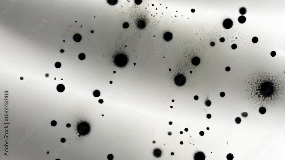 Poster a close-up view of black ink splatters on a white surface, creating an abstract pattern