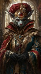 Majestic Anthropomorphic Cat King in a Golden Robe