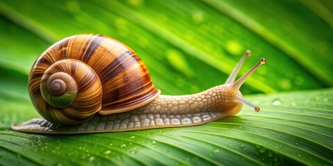 Snail crawling on a vibrant green leaf, snail, leaf, nature, wildlife, slow, craw, garden, outdoor, mollusk, shell, slimy, close-up