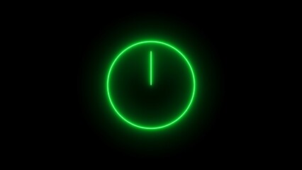 Alarm clock with bright glowing futuristic blue neon lights on black background.  Wake up, get up concept. Time sign.