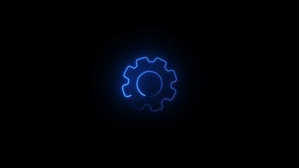 Glowing neon line Gear and lightning icon isolated on black background. Electric power. Signs and symbols can be used for web, logo, mobile app, UI, UX.