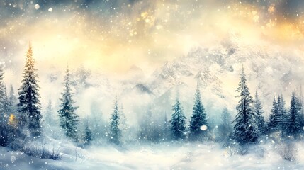 Fototapeta premium Snowy Winter Landscape with Fir Trees