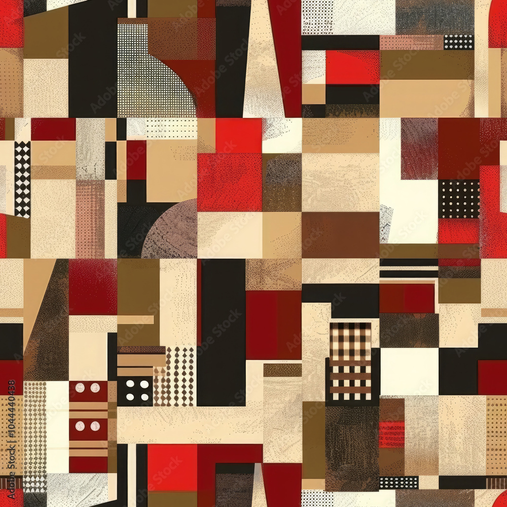 Poster bright geometric shabby seamless bauchaos style pattern with different shapes in warm hues.aged desi
